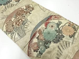 アンティーク　扇に菊・牡丹模様織出し丸帯（材料）